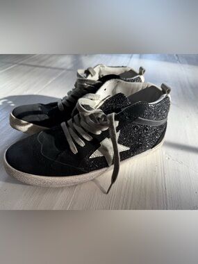 Golden Goose Black Glitter High-Top Sneakers with Silver Star